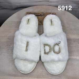 Dearfoams I Do Faux Fur Bridal Slide Slippers Womens Size XL White New